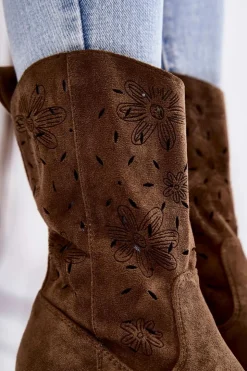 Discount Boto Damskie Zamszowe Botki Kowbojki W Kwiaty Khaki Ariane