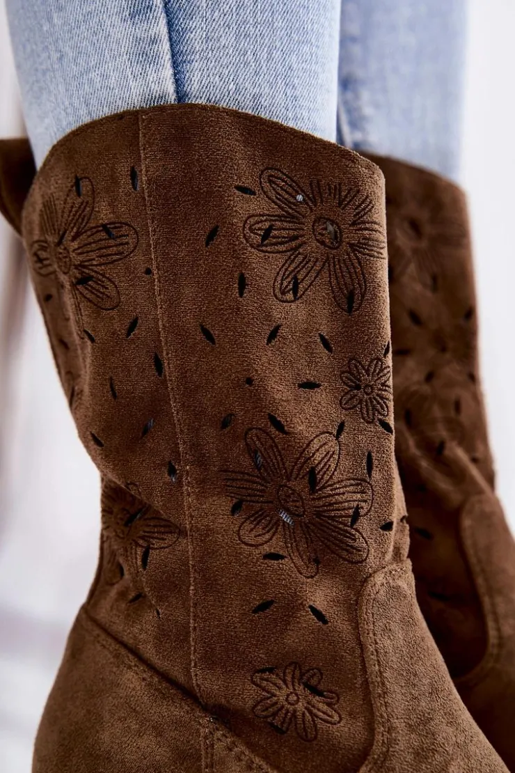 Discount Boto Damskie Zamszowe Botki Kowbojki W Kwiaty Khaki Ariane