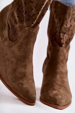 Discount Boto Damskie Zamszowe Botki Kowbojki W Kwiaty Khaki Ariane