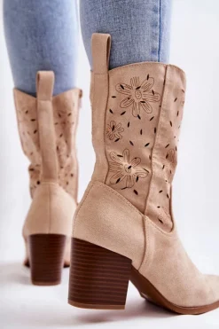 Damskie Boto Damskie Zamszowe Botki Kowbojki W Kwiaty Beżowe Ariane