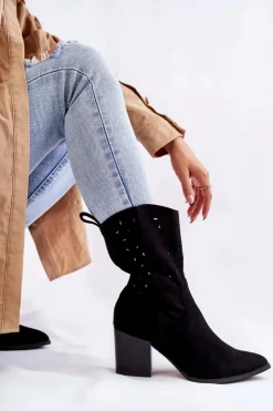 Boto Botki Wiosenne|Botki Na Słupku*Damskie Zamszowe Botki Kowbojki W Kwiaty Czarne Ariane