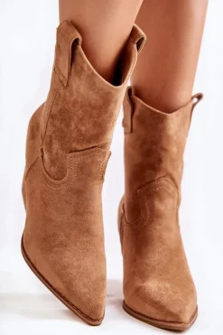 Damskie Boto Damskie Zamszowe Botki Kowbojki Camel Mindy