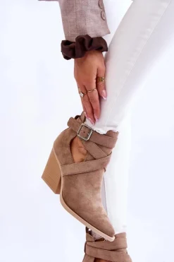 Boto Botki Na Słupku|Brązowe I Beżowe Botki*Damskie Zamszowe Botki Kowbojki Ciemnobeżowe Dennise