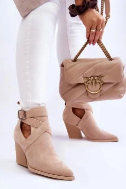 Damskie Boto Damskie Zamszowe Botki Kowbojki Beżowe Dennise