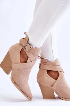 Damskie Boto Damskie Zamszowe Botki Kowbojki Beżowe Dennise