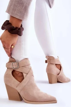 Damskie Boto Damskie Zamszowe Botki Kowbojki Beżowe Dennise