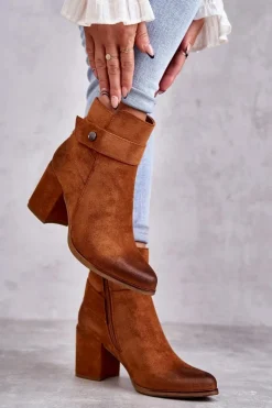Damskie Boto Damskie Zamszowe Botki La.Fi 260041C-SU Camel