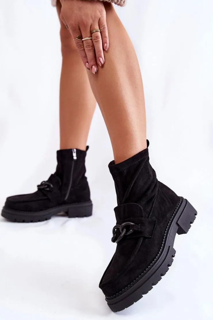 Boto Damskie Zamszowe Botki La.Fi 250042B-SU Czarne Czarny