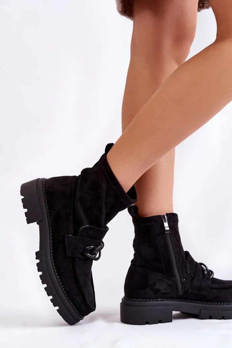 Boto Damskie Zamszowe Botki La.Fi 250042B-SU Czarne Czarny