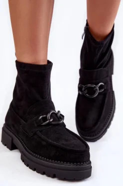 Boto Damskie Zamszowe Botki La.Fi 250042B-SU Czarne Czarny
