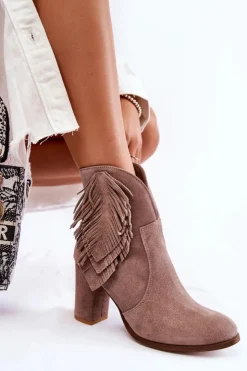 Boto Botki Na Słupku|Botki Zimowe Damskie*Damskie Zamszowe Botki Lewski Shoes 3093 Cappucino