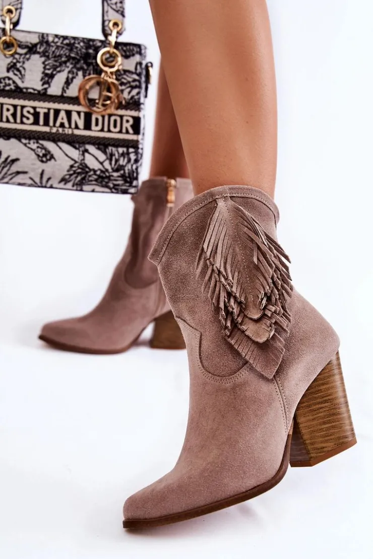 New Boto Damskie Zamszowe Botki Lewski Shoes 2808/L Cappucino