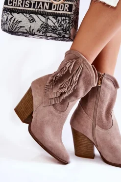 New Boto Damskie Zamszowe Botki Lewski Shoes 2808/L Cappucino
