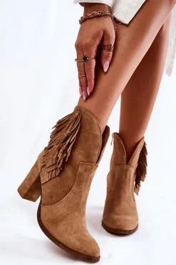 Damskie Boto Damskie Zamszowe Botki Lewski Shoes 3093 Beżowe