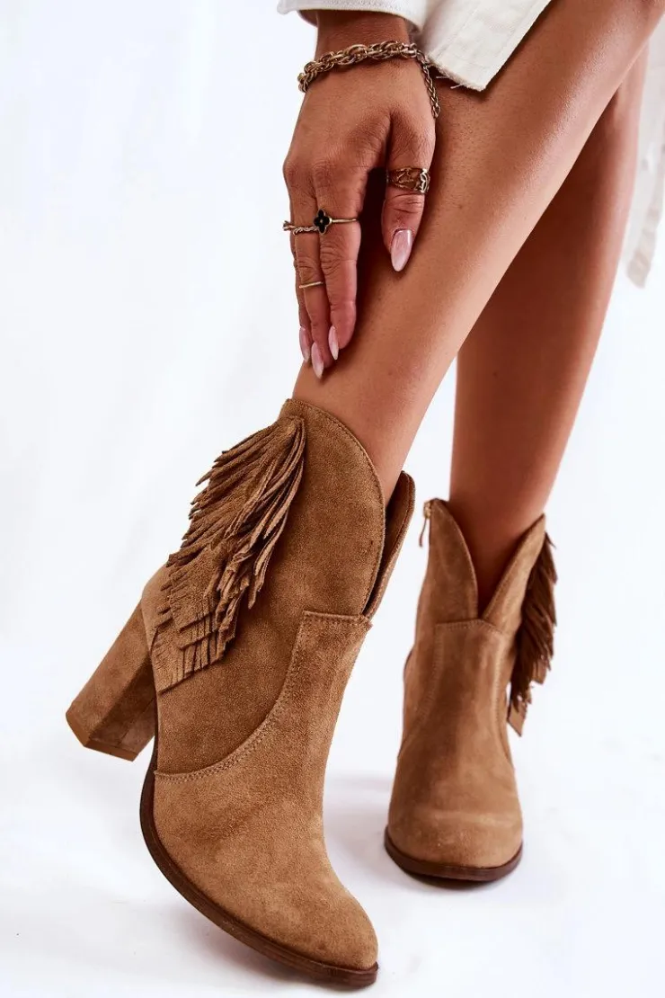 Damskie Boto Damskie Zamszowe Botki Lewski Shoes 3093 Beżowe