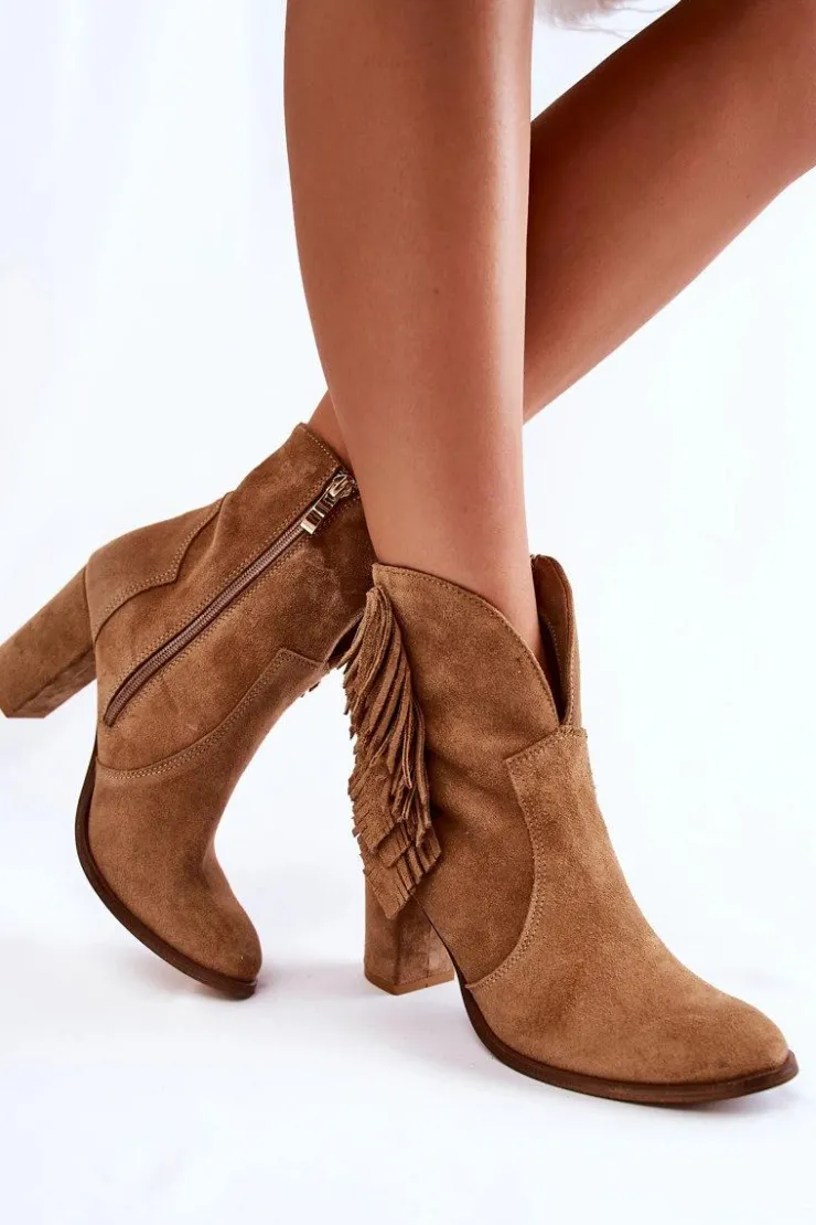 Damskie Boto Damskie Zamszowe Botki Lewski Shoes 3093 Beżowe