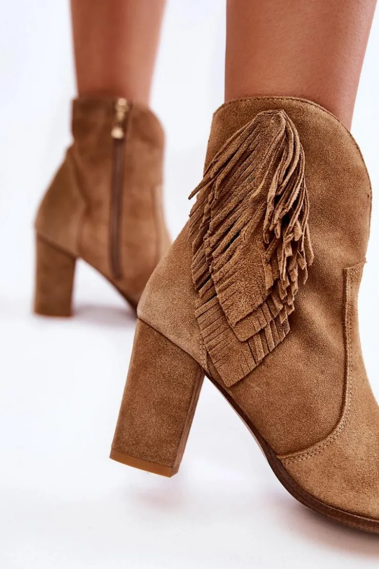 Damskie Boto Damskie Zamszowe Botki Lewski Shoes 3093 Beżowe