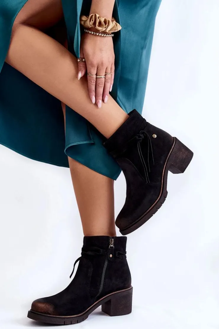 Damskie Maciejka Damskie Zamszowe Botki 05720-01 Czarne