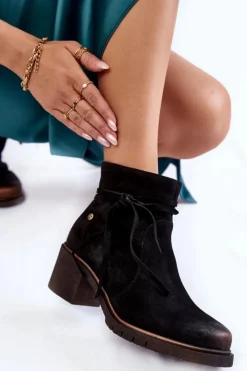 Damskie Maciejka Damskie Zamszowe Botki 05720-01 Czarne