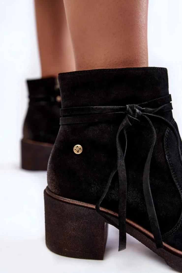 Damskie Maciejka Damskie Zamszowe Botki 05720-01 Czarne