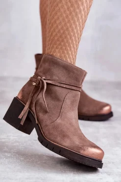 Maciejka Botki Maciejka|Botki Na Słupku*Damskie Zamszowe Botki 05720-14 Jasnobrązowe