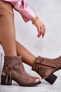 Maciejka Botki Maciejka|Botki Na Słupku*Damskie Zamszowe Botki 05720-14 Jasnobrązowe