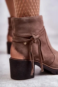 Maciejka Botki Maciejka|Botki Na Słupku*Damskie Zamszowe Botki 05720-14 Jasnobrązowe