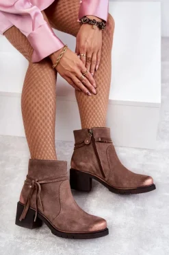 Maciejka Botki Maciejka|Botki Na Słupku*Damskie Zamszowe Botki 05720-14 Jasnobrązowe