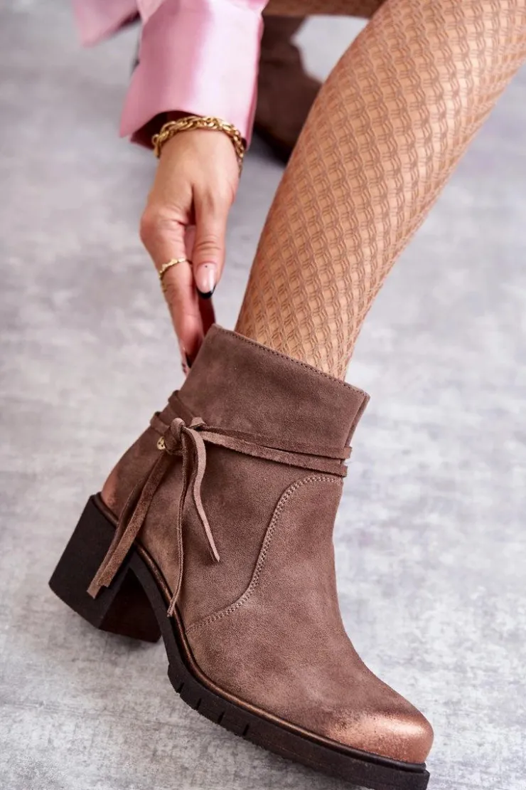 Maciejka Botki Maciejka|Botki Na Słupku*Damskie Zamszowe Botki 05720-14 Jasnobrązowe