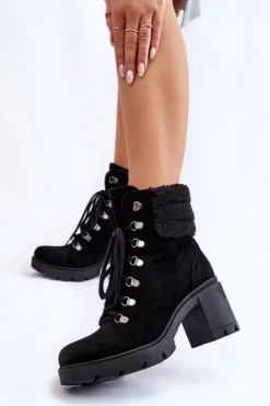 Damskie Boto Damskie Zamszowe Botki Na Słupku Czarne Lemar Avely