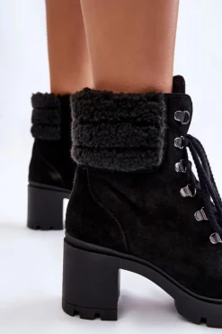 Damskie Boto Damskie Zamszowe Botki Na Słupku Czarne Lemar Avely