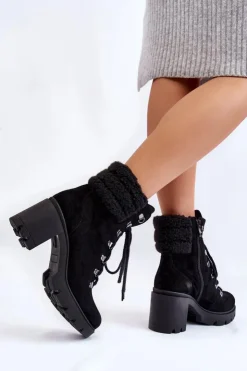 Damskie Boto Damskie Zamszowe Botki Na Słupku Czarne Lemar Avely