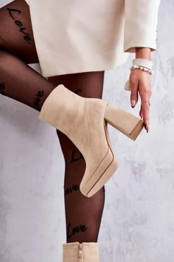 Best Boto Damskie Zamszowe Botki Na Obcasie Jasnobeżowe Ramira Beżowy