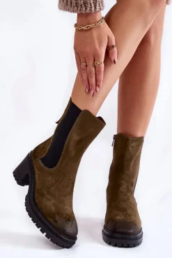 Damskie Buty damskie Vinceza Damskie Zamszowe Botki Na Suwak Khaki Liris