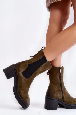 Damskie Buty damskie Vinceza Damskie Zamszowe Botki Na Suwak Khaki Liris