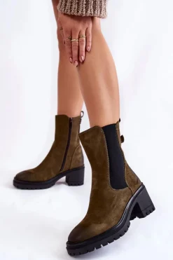 Damskie Buty damskie Vinceza Damskie Zamszowe Botki Na Suwak Khaki Liris