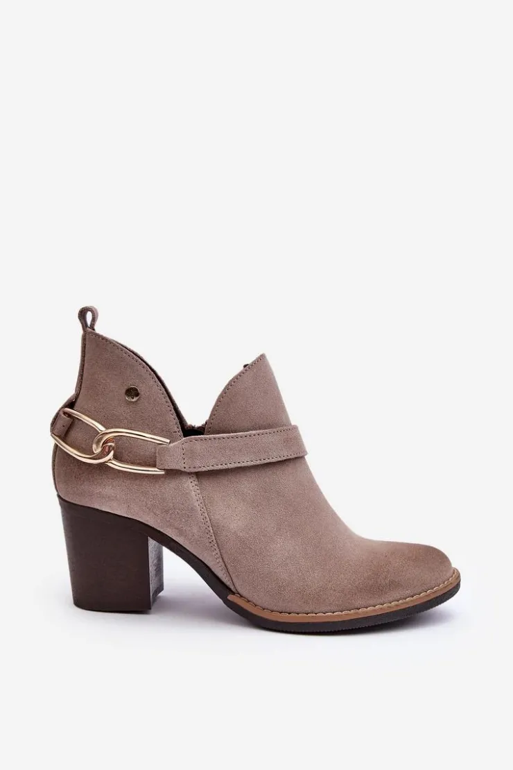 Maciejka Botki Wiosenne|Botki Maciejka*Damskie Zamszowe Botki Na Obcasie 06247-04 Beżowe