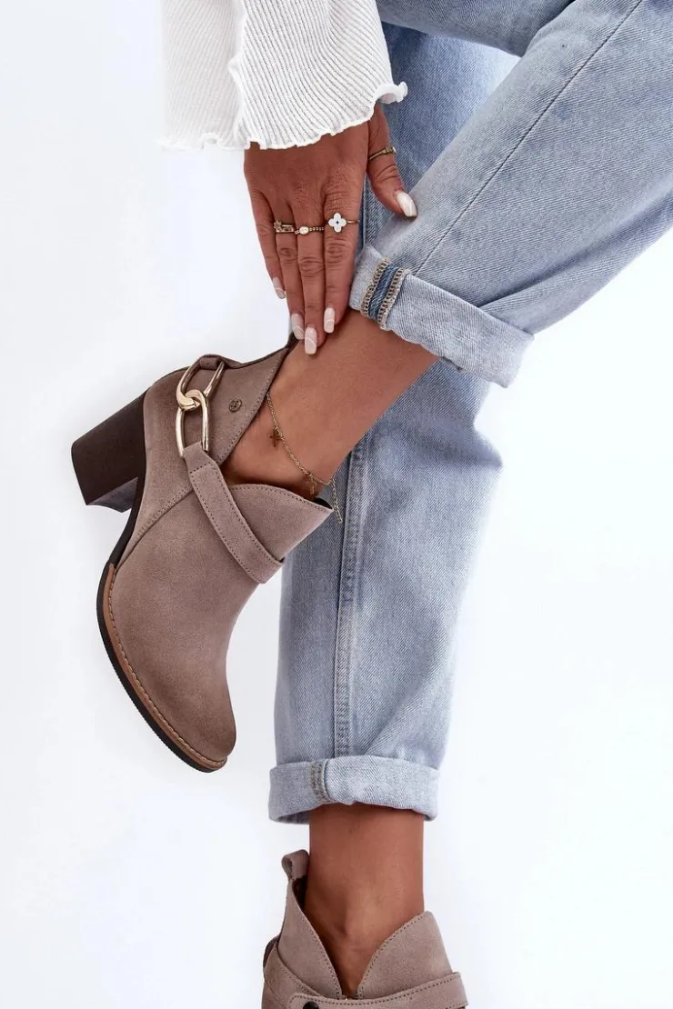 Maciejka Botki Wiosenne|Botki Maciejka*Damskie Zamszowe Botki Na Obcasie 06247-04 Beżowe