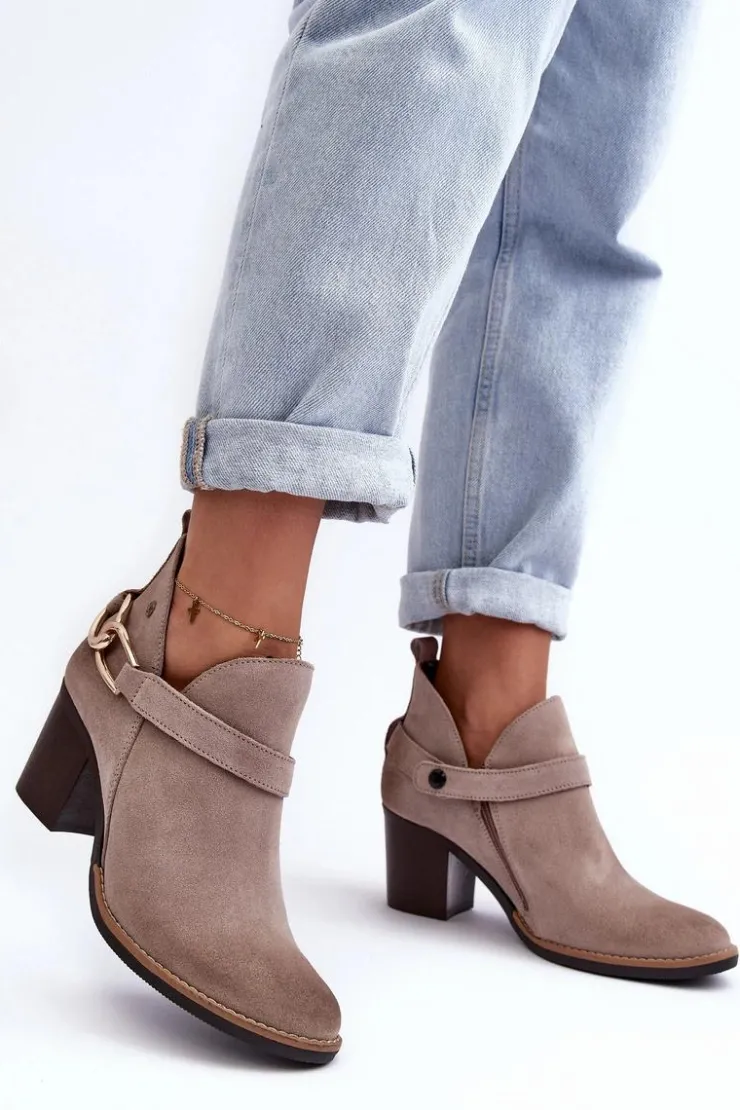 Maciejka Botki Wiosenne|Botki Maciejka*Damskie Zamszowe Botki Na Obcasie 06247-04 Beżowe