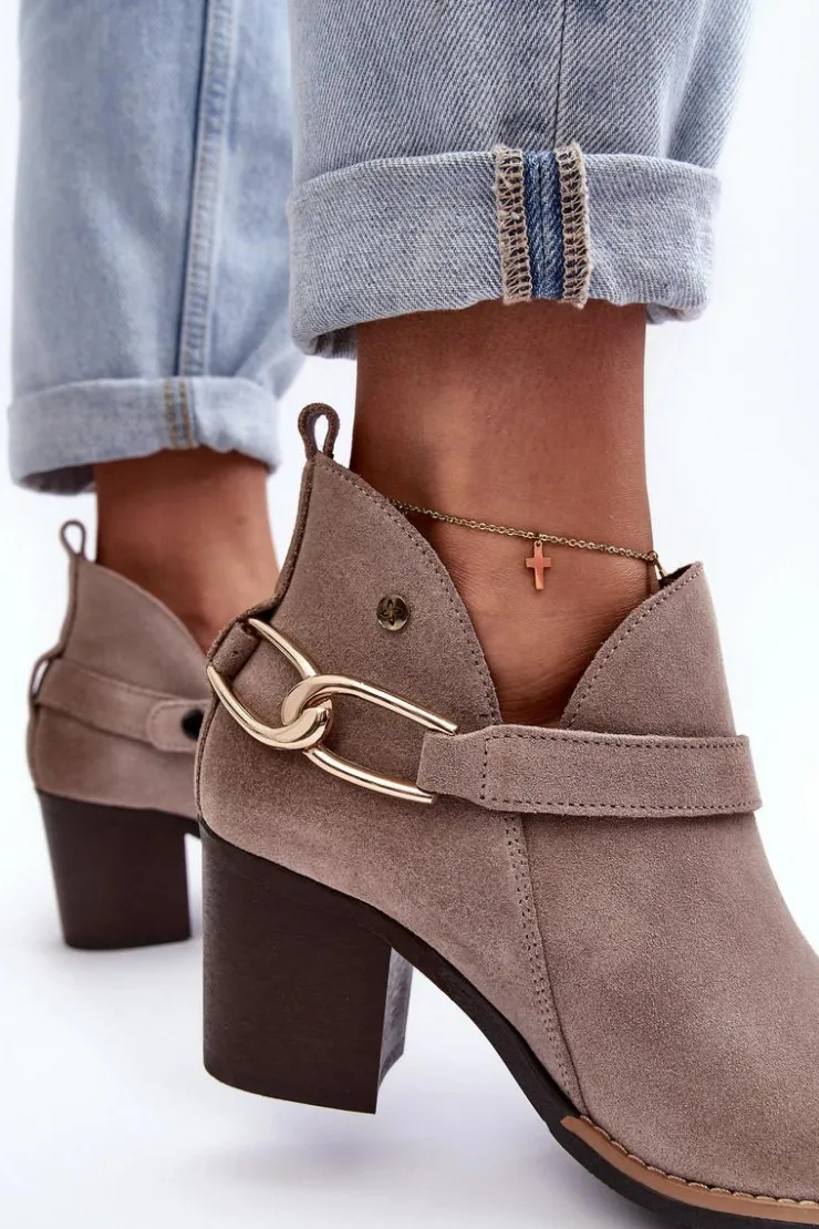 Maciejka Botki Wiosenne|Botki Maciejka*Damskie Zamszowe Botki Na Obcasie 06247-04 Beżowe