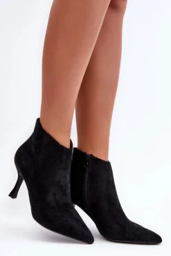 Boto Botki Wiosenne|Czarne Botki*Damskie Zamszowe Botki Na Szpilce Czarne Merisa