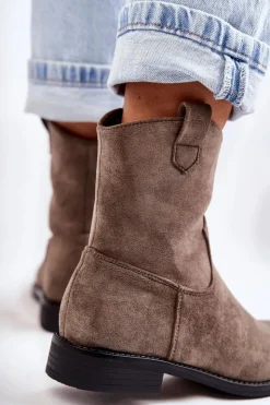 Damskie buty S.Barski Botki Wiosenne|Czarne Botki*Damskie Zamszowe Botki Na Płaskim Obcasie Ciemnoszary Fiorenz