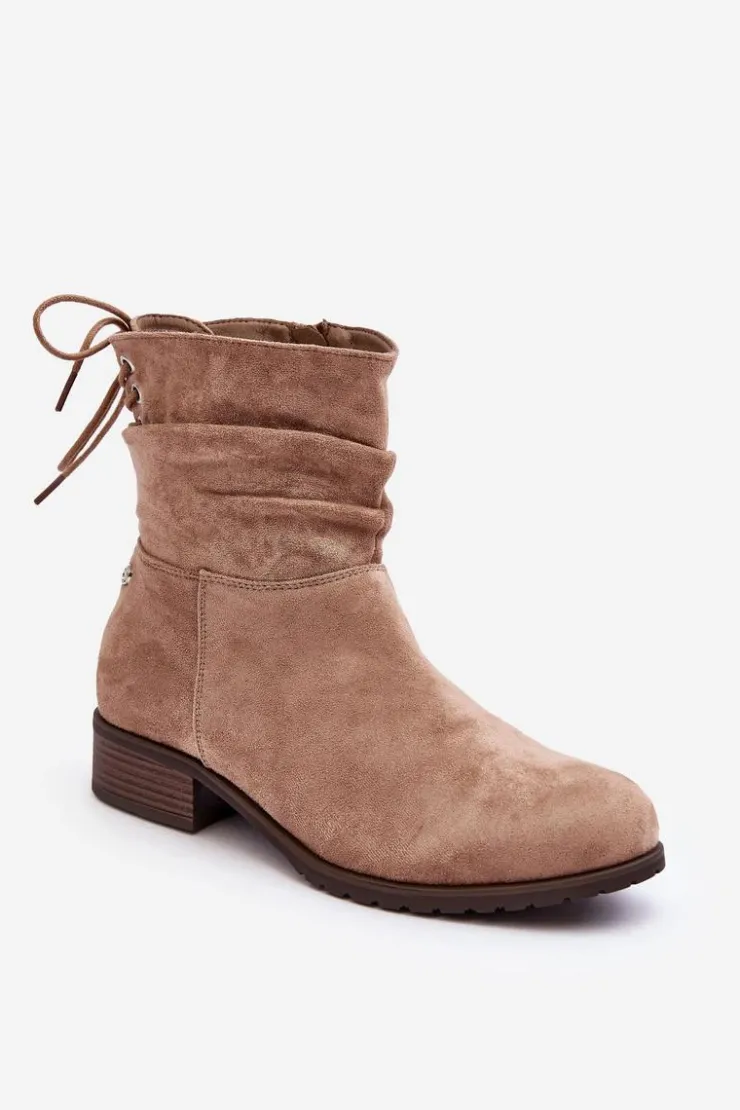 Evento Botki Ocieplane|Botki Zimowe Damskie*Damskie Zamszowe Botki Na Płaskim Obcasie Beżowe Keresa
