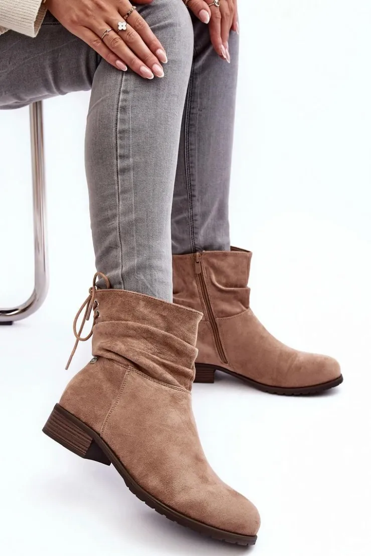 Evento Botki Ocieplane|Botki Zimowe Damskie*Damskie Zamszowe Botki Na Płaskim Obcasie Beżowe Keresa