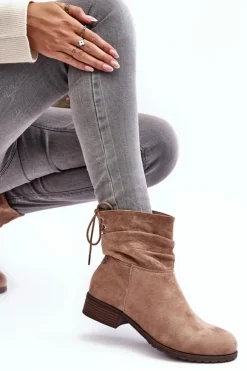 Evento Botki Ocieplane|Botki Zimowe Damskie*Damskie Zamszowe Botki Na Płaskim Obcasie Beżowe Keresa