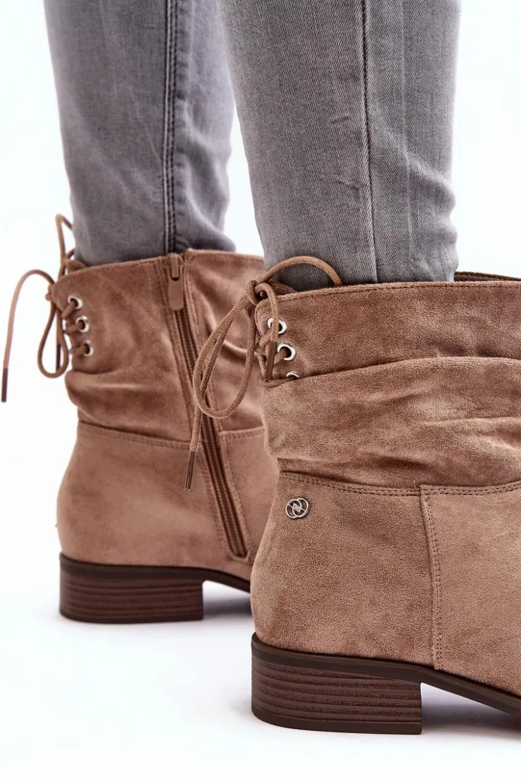 Evento Botki Ocieplane|Botki Zimowe Damskie*Damskie Zamszowe Botki Na Płaskim Obcasie Beżowe Keresa