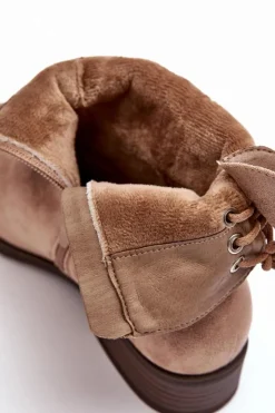 Evento Botki Ocieplane|Botki Zimowe Damskie*Damskie Zamszowe Botki Na Płaskim Obcasie Beżowe Keresa