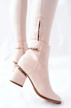 Damskie Boto Damskie Zamszowe Botki Na Słupku Beżowe One Step