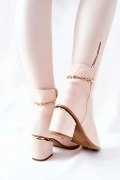 Damskie Boto Damskie Zamszowe Botki Na Słupku Beżowe One Step