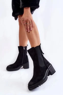 Buty damskie Vinceza Damskie Zamszowe Botki Na Suwak Czarne Liris